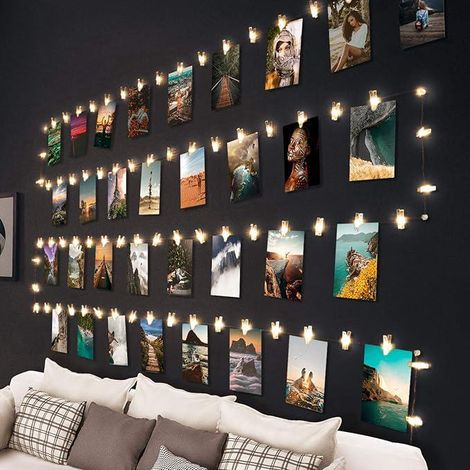 Guirlande lumineuse photo blanc chaud, 100 LED, 10 m, à piles, avec support photo, idéale pour la décoration de chambre, mariage, anniversaire, Saint-Valentin (1/5)