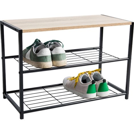 Range-chaussures - avec banc - 63x43x30 - chêne clair (1/5)