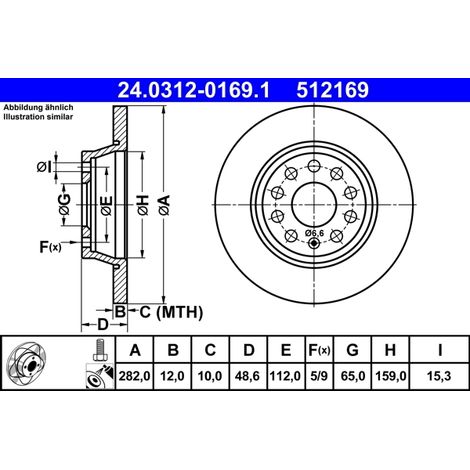 Lot de 2 Disques de frein ATE 24.0312-0169.1 AUDI 1K0 615 601 AD 1K0 615 601 M