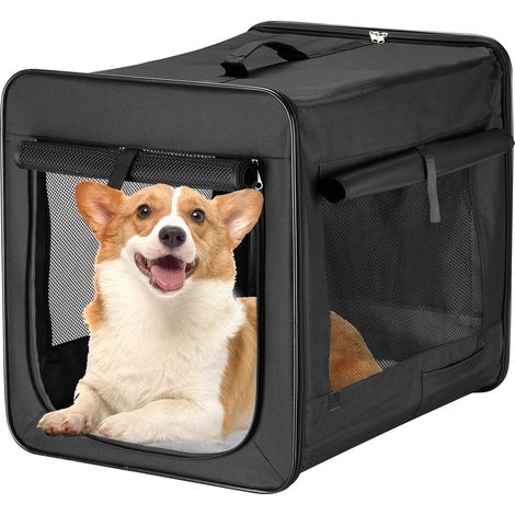 Wiltec Faltbare Transportbox für Hunde, Katzen XL (94x66x74cm), robust, leicht, sicher, Hundebox mit entnehmbarem Kissen, Schwarz
