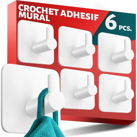 6 Pièces Crochet Adhesif Mural, Porte Serviette Salle de Bain, Etanche Autocollan Accroche Pour Torchon de Cuisine, Blanc (1/5)