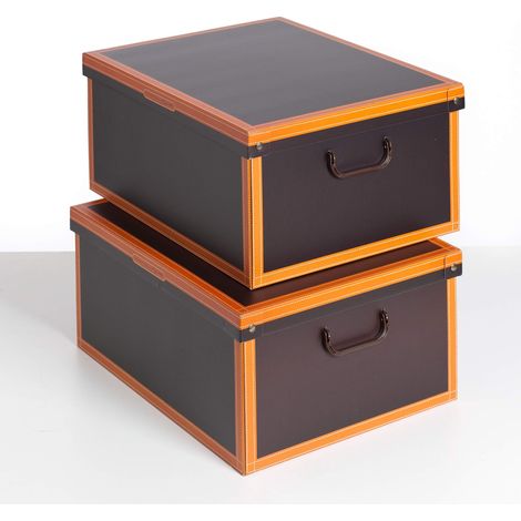 Lavatelli Set 2 pezzi Scatole armadio in cartone, organizer per vestiti e biancheria, per cambio stagione, Cuoio 50x40xh25 cm (1/4)