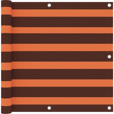 Écran de balcon 90 x 300 cm en tissu Oxford, rayé orange et marron, coupe-vent et imperméable, brise-vue haute intimité avec œillets en aluminium et 12 m de corde (1/5)