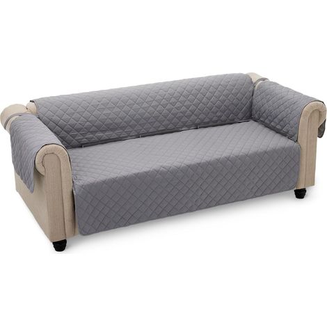 Housse de canapé 3 places imperméable, réversible, lavable, gris clair (1/5)