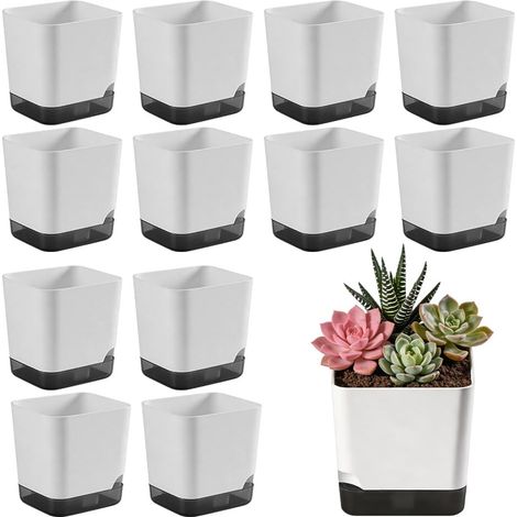 12 Pièces Pot de Fleurs à Arrosage Automatique, 7.8cm Pot Plante avec Réserve d'eau et Trou de Drainage, Pot de Fleurs en Plastique, Petits Pots de Fleurs pour l'Intérieur Et Balcon (1/5)
