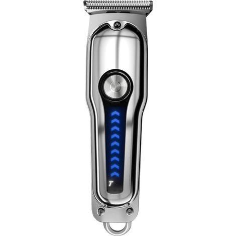 Mini tondeuse électrique portable avec lame en acier de précision, pas de coupe ultra-court de 0,1 mm, chargement USB-C et 6 peignes de guidage professionnels.