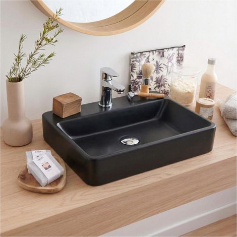 Lavabo sobre encimera rectangular de resina negra, 50x37cm