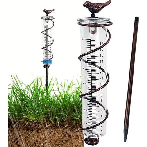 pluviomètres,pluviometre exterieur resistant gel,pluviometre exterieur jardin,pluviomètre en verre avec support,Outil de Mesure des Précipitations, Pluviomètre Décoratif pour Jardin, Cour（17CM） (1/5)