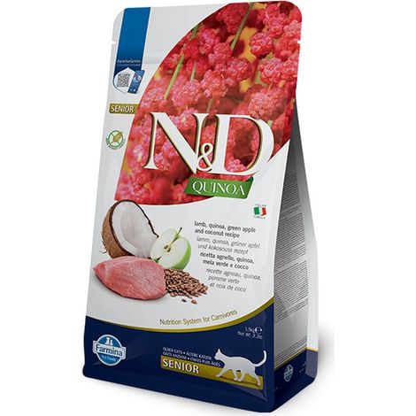 Farmina Cat N&D Quinoa Senior Agnello, Mela Verde e Cocco - Sacco 300 Gr - Cibo Secco Gatti