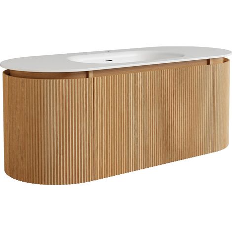 Mobile bagno sospeso scanalato in legno di frassino con lavabo da incasso in resina bianco opaco Naturale chiaro L120 cm - LILIKO (1/5)