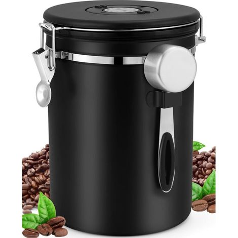 Boîte à café Hermétique, Boîte à café Grain avec Cuillère à Mesurer (2,8L Noir) (1/5)