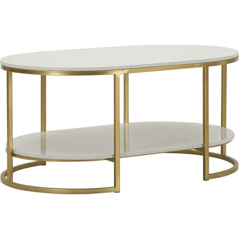 Tavolino da salotto Izmir ovale in marmo bianco e ferro oro 90x60x45 cm
