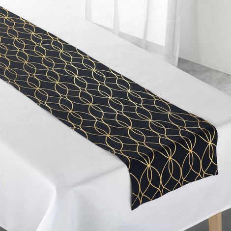 Nappe & Chemin de Table "Elipsa" 140x250cm Blanc & Noir (1/3)