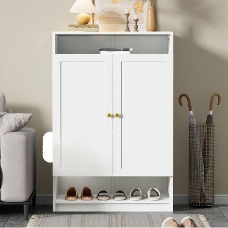 Meuble à chaussures 2 portes 73x34x109 cm blanc en panneaux de particules réglable - CHICFURN (1/5)