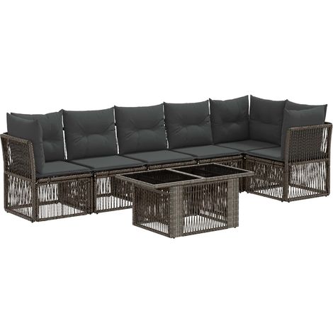Conjunto de sofás de jardín 7 uds. Gris ratán sintético vidaXL (1/5)