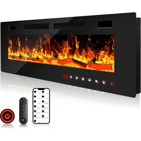 Randaco Cheminée électrique Cheminée électrique Poêle avec effet de flamme 7500/1500W, métal, noir, 127 cm (1/5)