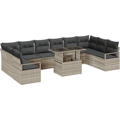 Maison Exclusive - Set Divano da Giardino 11 pz 10-Numero di posti Grigio chiaro (1/5)