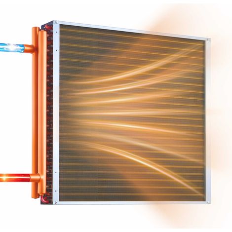 Échangeur de Chaleur à Ailettes 610x610 mm, Échangeur Air-Eau CVC, Tubes en Cuivre et Ailettes Aluminium, Capacité Thermique 66 kW, pour Chaudière à Bois, Chauffage Hydronique et Refroidissement (1/5)