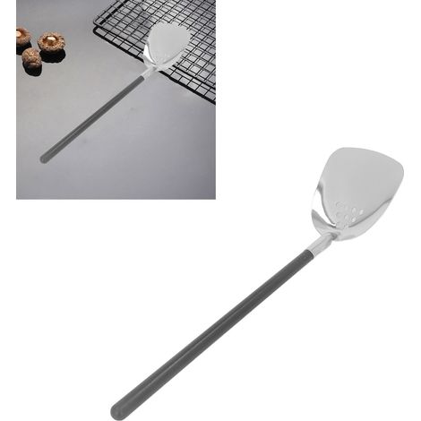 Louche à fondue en acier inoxydable anti-brûlure avec isolation thermique, manche noir, spatule ajourée (1/5)