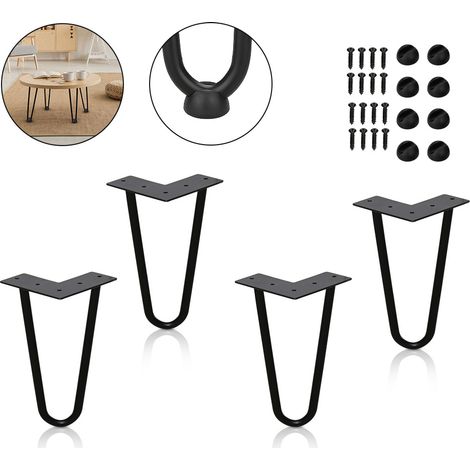 Randaco Tischbeine 4er Set Hairpin Leg Haarnadelbeine Tischgestell Tisch Tischkufen Legs Esstisch Harpins Tischbein 2 Streben Schwarz - 15 cm (1/4)