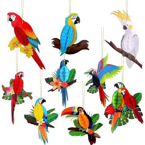 Oiseaux Tropicaux 9 Pièces, Perroquet Décoration Suspendu Grand (1/4)