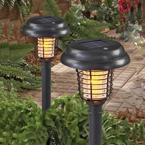 Lampe solaire anti moustiques 2 en 1 effet flamme Piquet au sol avec piège à insectes Double fonction,2 pièces (1/5)