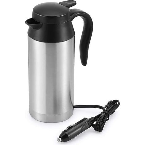 Bouilloire de voiture - Bouilloire de voyage - Bouilloire portable pour voiture - 750 ml - Prise 12 V - Acier inoxydable - Conception anti-fuite - Chauffage rapide - Argent (1/5)