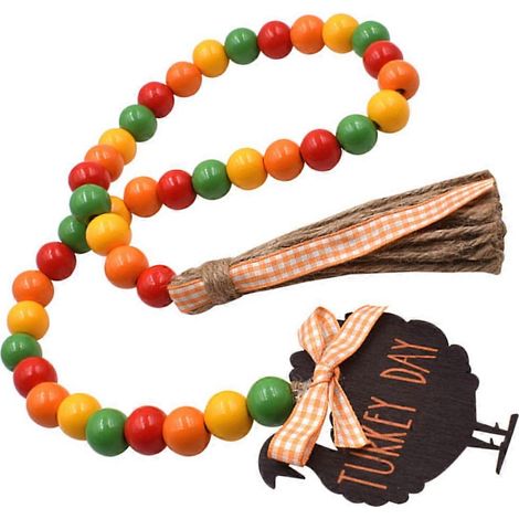 Guirlande de perles en bois décorative pour Thanksgiving (4 pièces) avec pompons rustiques (1/5)