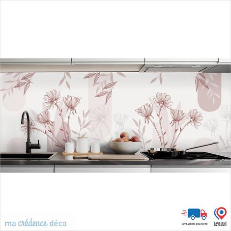 Crédence : Fleurs graphiques - Couleur Rose clair - Alu composite - 120 - 60 (1/3)