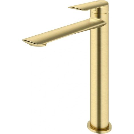 Mitigeur lavabo avec bec haut et garniture de vidage (bouchon) or brossé (1/3)