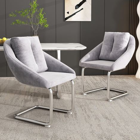 Silla giratoria de terciopelo gris, set de 2, estructura metálica, 150 kg,59×65×82cm (1/5)