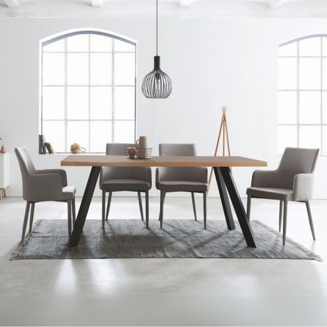 Tavolo fisso Marburg 160x80x74H con piano cacao e bordo legno e struttura in acciaio antracite (1/2)