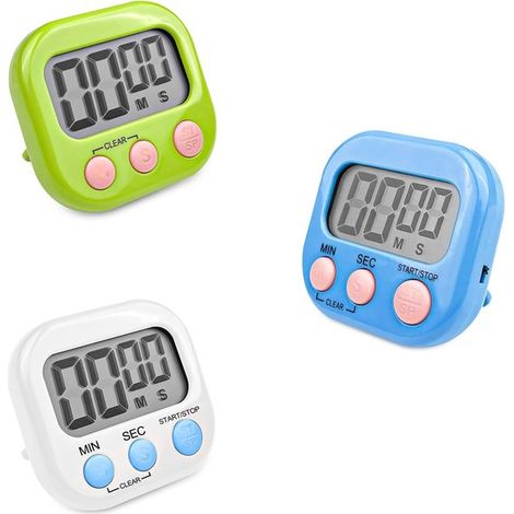 Confezione da 3 timer digitali per uova con base magnetica e supporto pieghevole, ampio schermo LCD, bianco, blu, verde (1/2)