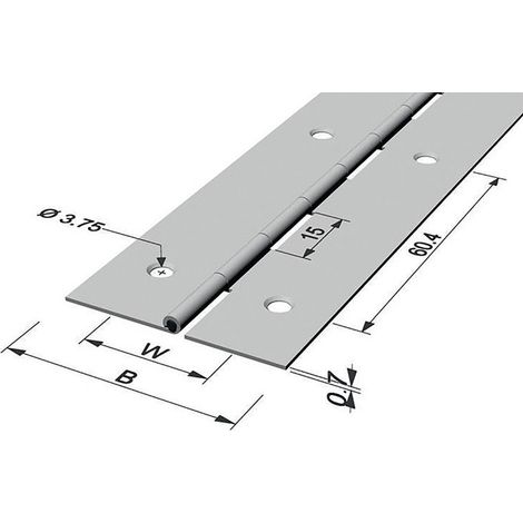 Stangenscharnier B.offen 20mm S.0,7mm 1800mm Fe verms.PG