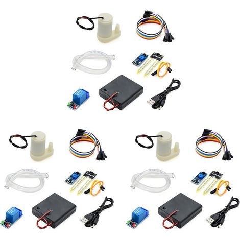 Kit de riego automático de 3 piezas para armar usted mismo, con bomba de agua, sensor de humedad para jardín y sistema de riego por goteo.