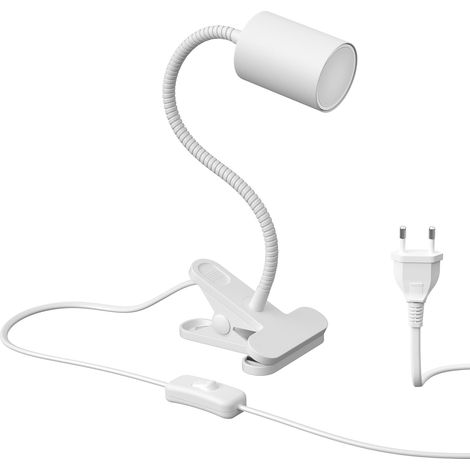 Lampe à pince WAIKA avec col de cygne et interrupteur blanc mat, ampoule LED GU10 incluse (blanc chaud, 4,914W, 450lm, 100°) (1/5)