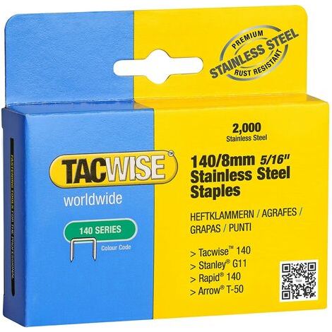 Tacwise 1216 140 Series 8mm Staples Stainless Steel - 2000 Pack - Type T50 G (1/3)