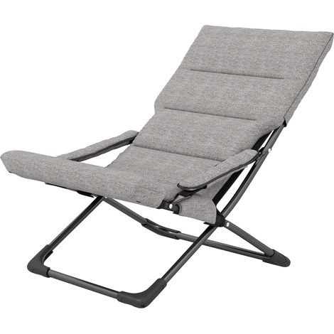Chaise pliante extérieur, chaise pliante camping avec coussin épais rembourré et accoudoir, gris