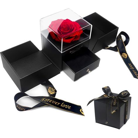 Rose éternelle Artificielle Boîte la Belle et de la Bête Fete des Meres pour Cadeau Femme et Mamie Maman Original Feurs Artificielles Deco Saint Valentin Anniversaire Mariage-Fei Yu (1/4)