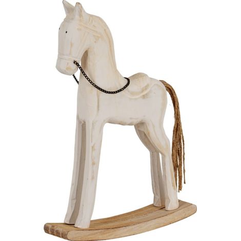Large Whitewashed Rustic Rocking Horse Christmas Decoration - Wood - L6 x W25 x H37 cm - Brown