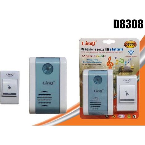 Linq - Campanello Wireless A Batteria Senza Fili 32 Melodie Distanza 100mt Casa Porta D8308 - (1/2)