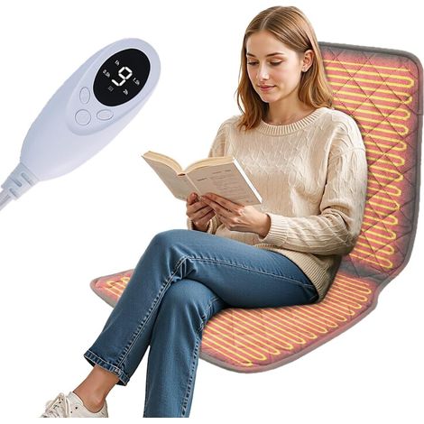 Coussin de Siège Chauffant, 45x90cm Coussin de Chaise Chauffant, CoussIn Chauffante pour Chaise, CoussIn Chauffante Electrique, 9 Niveaux de Température, pour Soulager Douleurs du dos, Hanches (1/5)