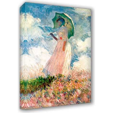 Lupia - Quadro su Tela il Meglio dell'Arte, 70x100 cm DONNA CON IL PARASOLE GIRATA VERSO SINISTRA MONET, Riproduzione d'Arte su Tela, Montato su Telaio in Legno 3 cm, Made in Italy (1/4)