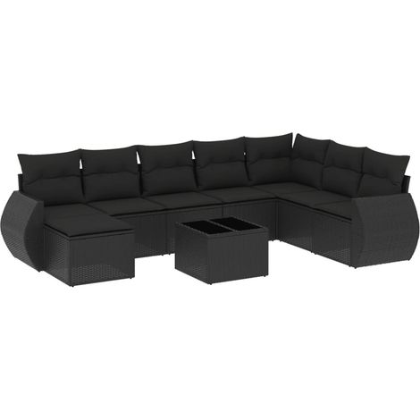 Set de sofás de jardín 8 piezas y cojines ratán sintético negro vidaXL (1/3)