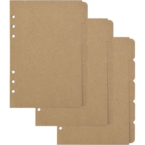 Dividers À Onglets En Papier Kraft - Pour Classeurs À Anneaux 6 Trous - Format A5 - 15 Feuilles (3 Séries De 5) (1/5)