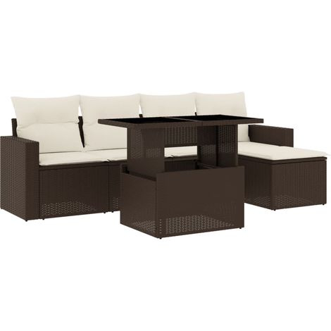 vidaXL Set Divano da Giardino 6 pz con Cuscini Marrone in Polyrattan (1/5)
