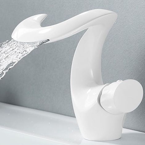 Robinet de salle de bain cascade en laiton avec eau chaude et froide, mitigeur de lavabo monocommande, robinet élégant pour lavabo, blanc