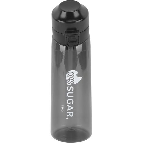 650-ml-Duftwasserflasche, transparenter Deckel, tragbarer Sportbecher für Outdoor-Aktivitäten mit Strohhalm, Schwarz (1/5)