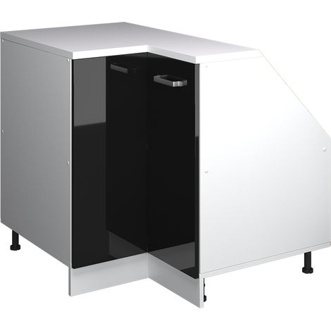 Armario para techo inclinado Armario de esquina Rion, Negro brillo intenso, 75.6 x 81.6 cm con 1 puerta, carcasa del armario 60 cm de profundidad, Vicco (1/5)