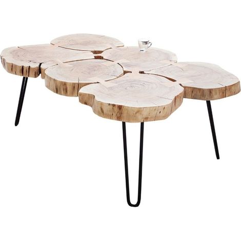 Niedriger Tisch NOMA rechteckig 110 cm aus massivem Akazienholz – Design-Couchtisch mit Metallbeinen